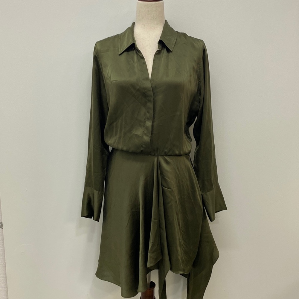 L'Agence Wrap Silk-Satin Shirt Dress Women's 8 Green